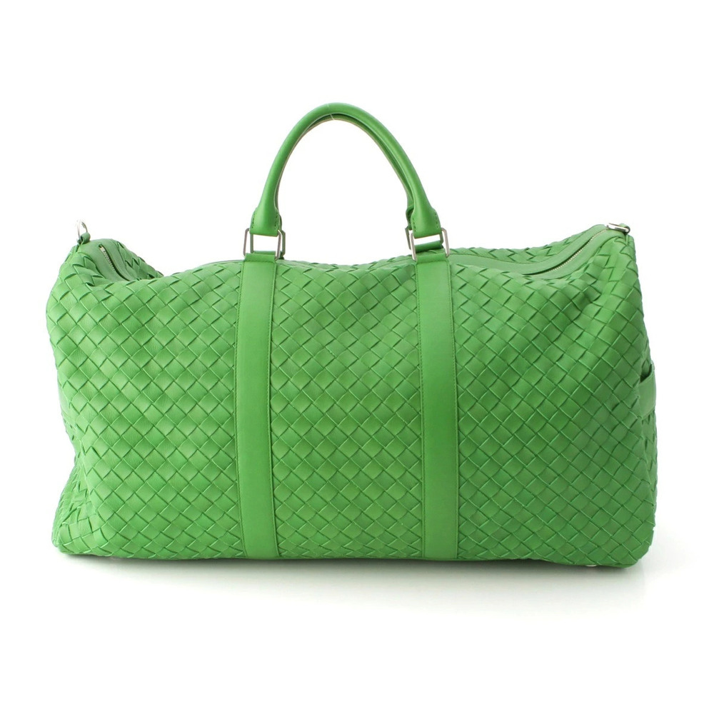 Bottega Veneta Leather Intrecciato Duffle Bag Boston Parakeet Green